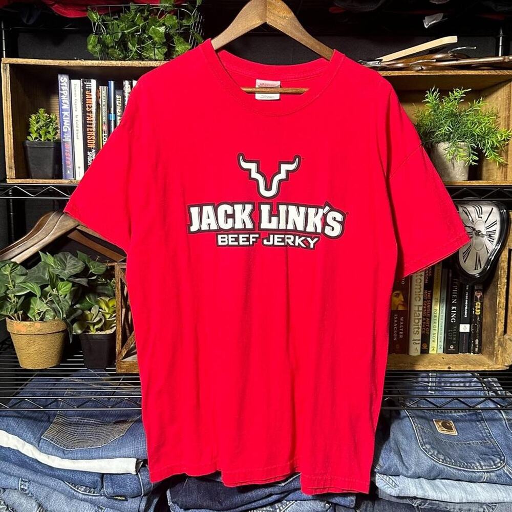 Vintage Y2K Jack Links Beef Jerky “Feed Your Wild Side” Tee Red Promo Shirt XL